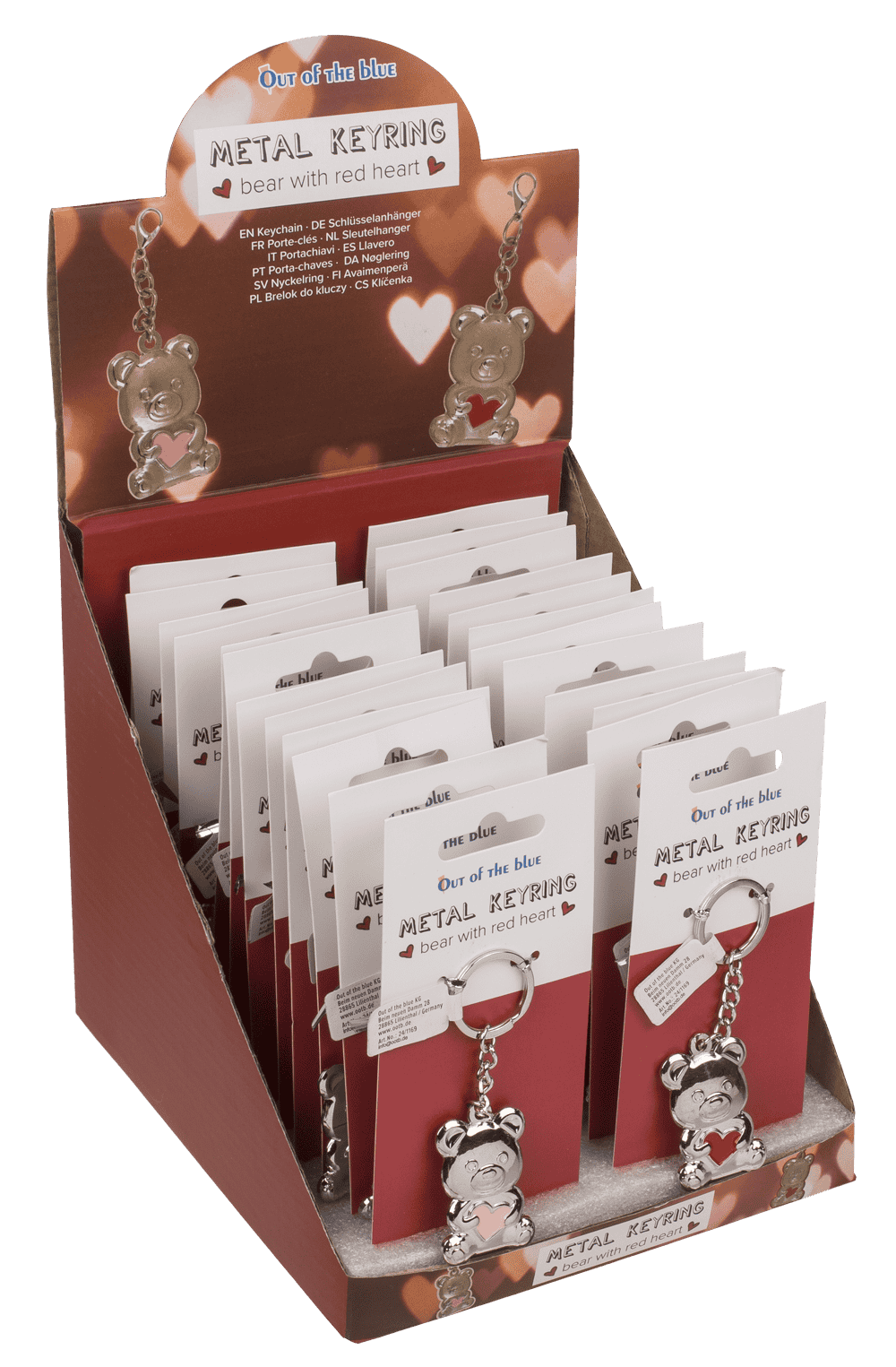 Metal keyring, bear with red heart