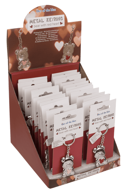 Metal keyring, bear with red heart