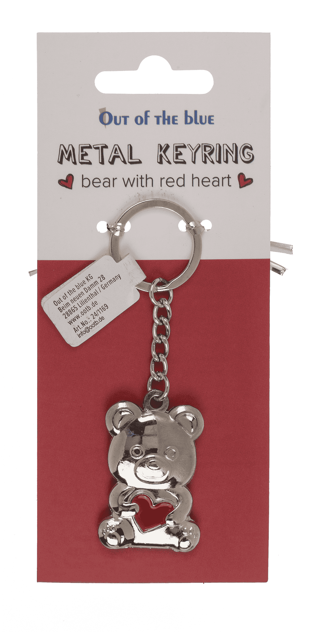 Metal keyring, bear with red heart