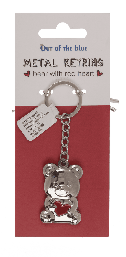 Metal keyring, bear with red heart