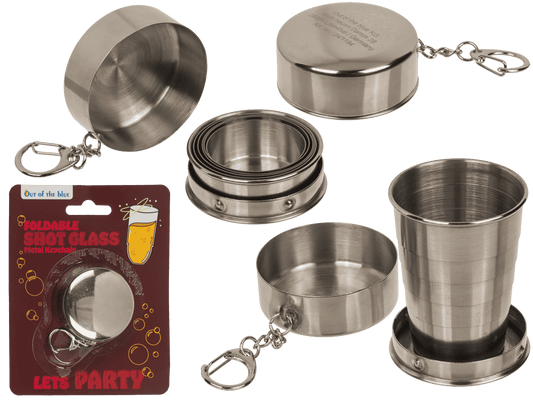 Metal keychain, foldable shot glass,