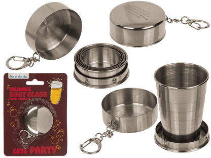 Metal keychain, foldable shot glass,