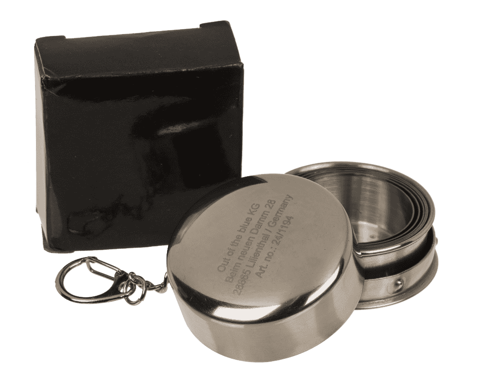 Metal keychain, foldable shot glass,