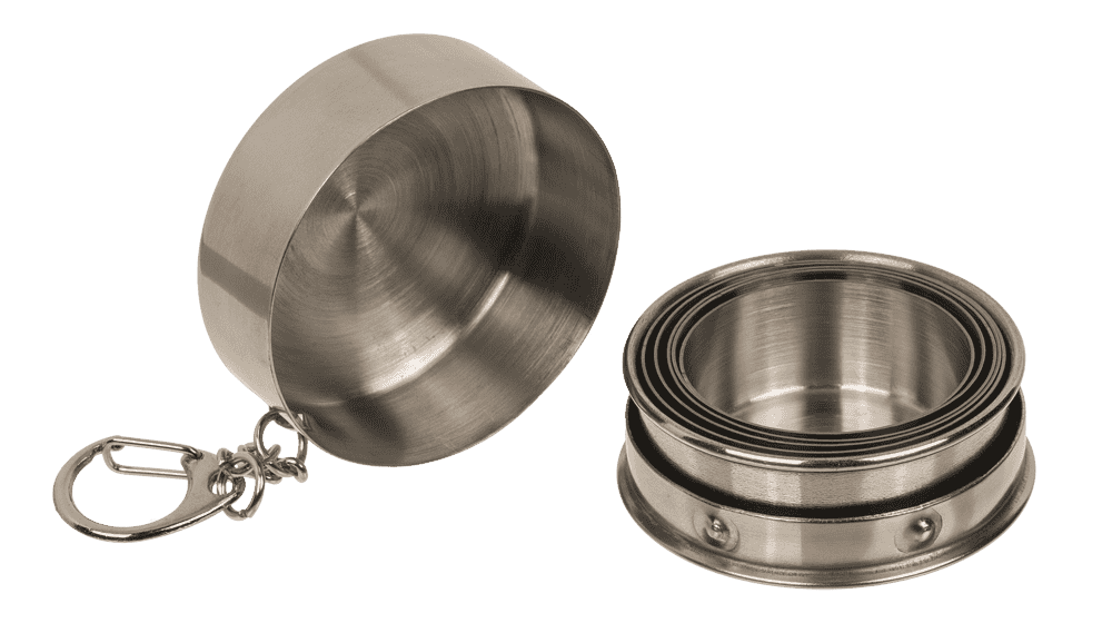 Metal keychain, foldable shot glass,