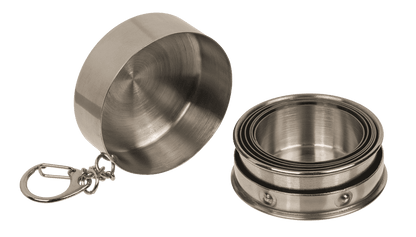 Metal keychain, foldable shot glass,
