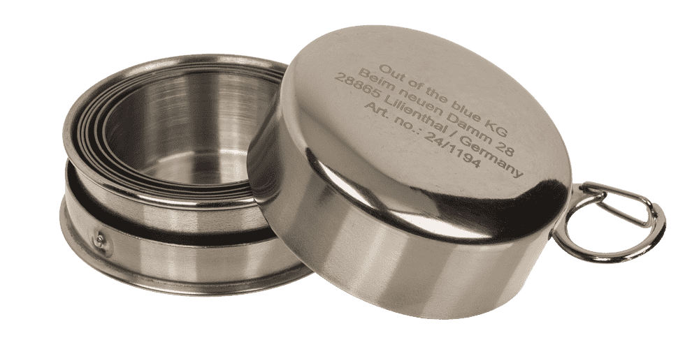 Metal keychain, foldable shot glass,