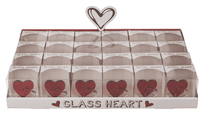 Glass heart, 4,5 cm, 2 colours ass., in PET box,