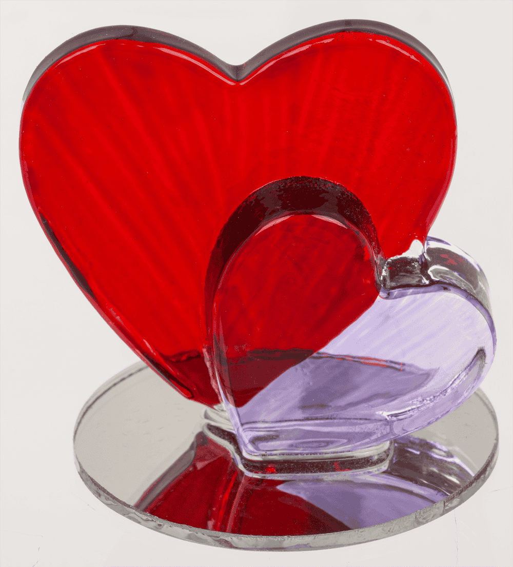 Glass heart, 4,5 cm, 2 colours ass., in PET box,