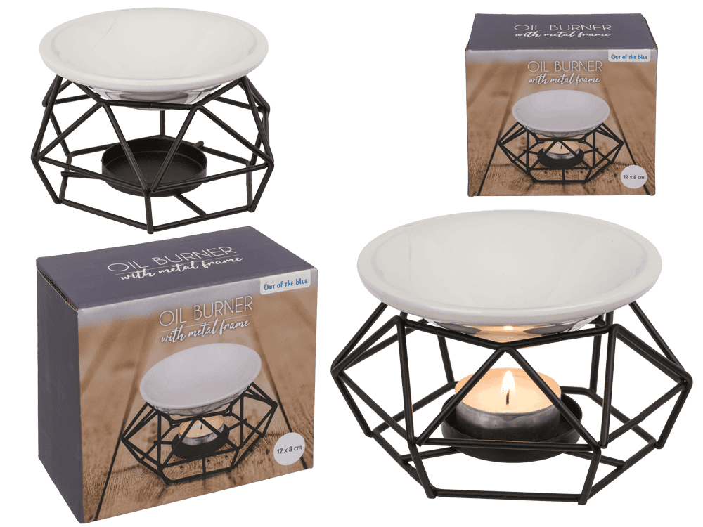 Ceramic bowl on metal frame,