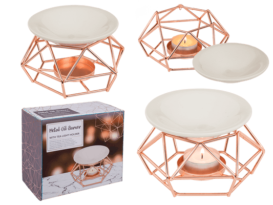 Ceramic bowl on rose gold metal frame,