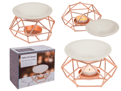 Ceramic bowl on rose gold metal frame,