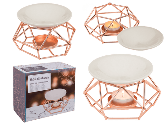 Ceramic bowl on rose gold metal frame,