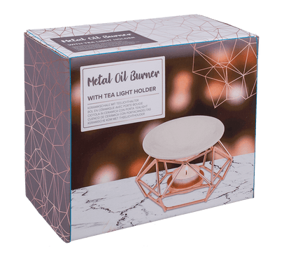 Ceramic bowl on rose gold metal frame,