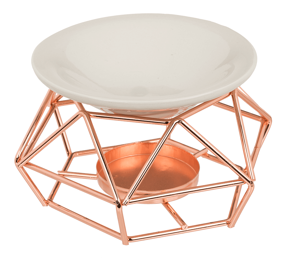 Ceramic bowl on rose gold metal frame,