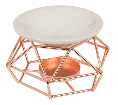 Ceramic bowl on rose gold metal frame,