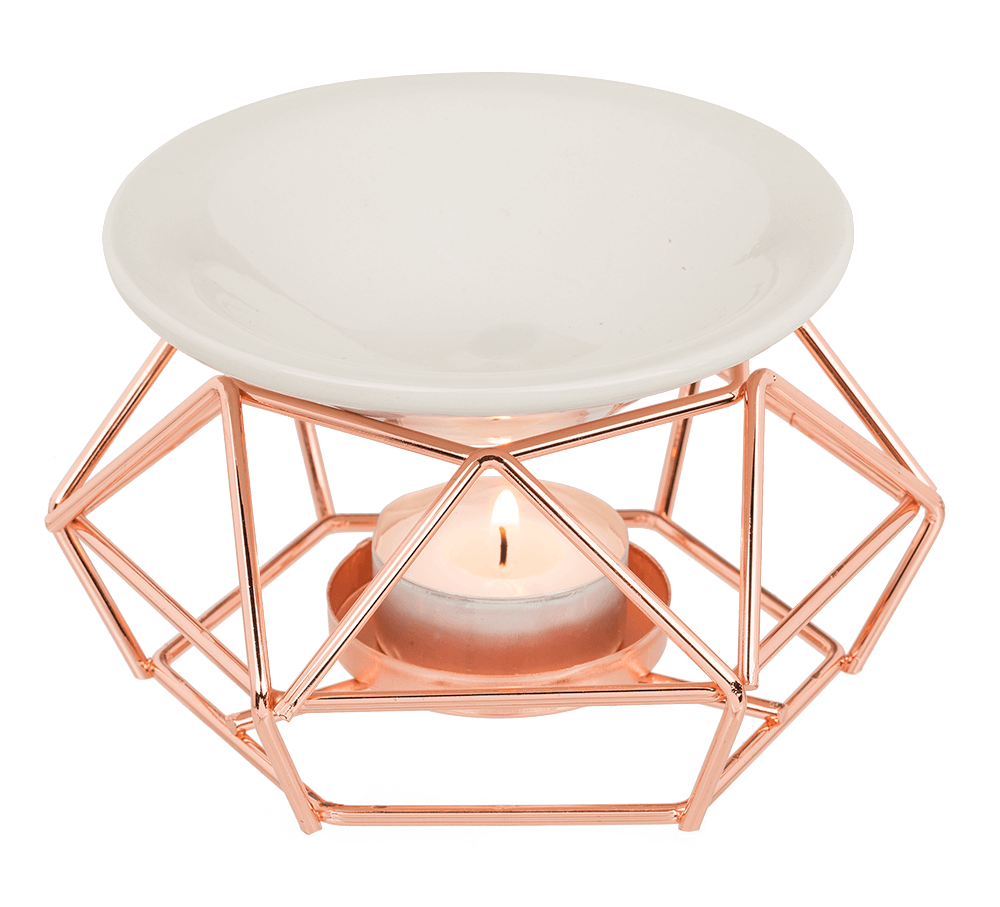 Ceramic bowl on rose gold metal frame,