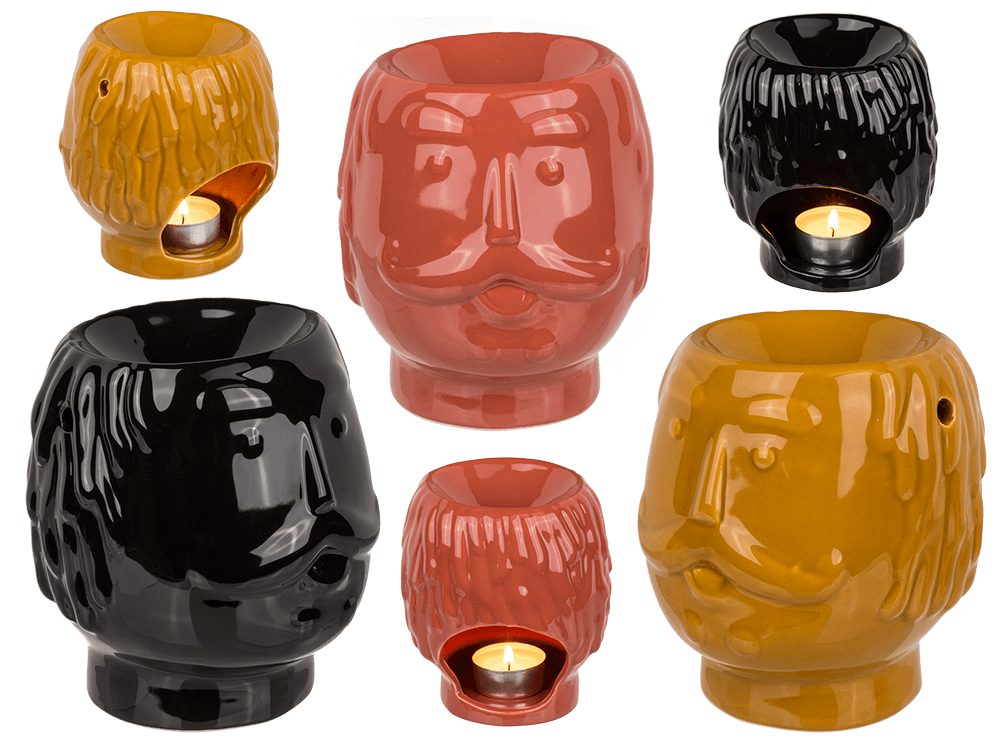 Oil burner, faces, ca. 11,5 x 11 x 12,8 cm