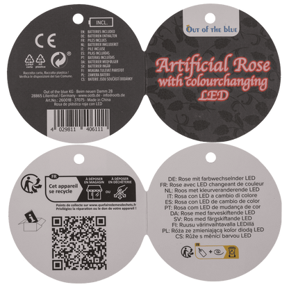 Red plastic rose with colour changing LED (incl.,