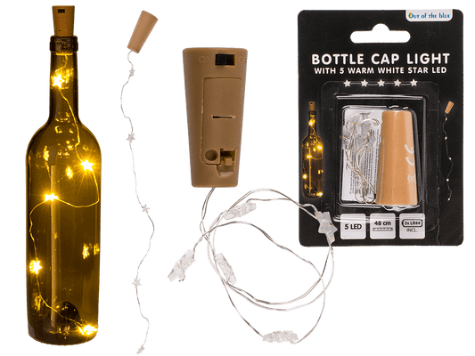 Bottle cap light with 5 warm white star LED,