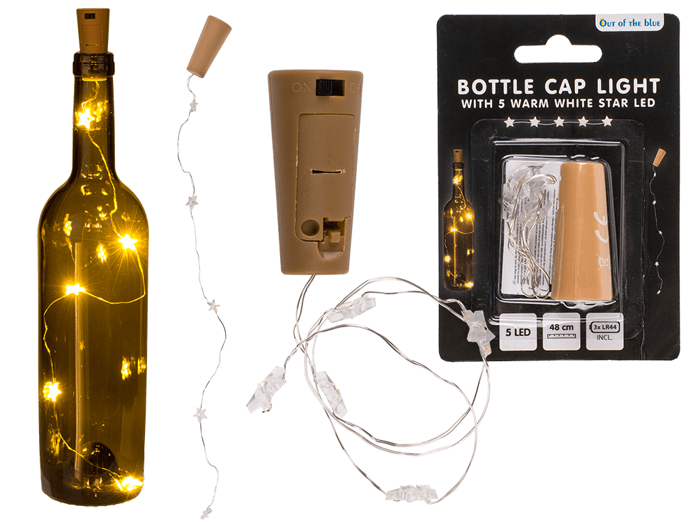 Bottle cap light with 5 warm white star LED,