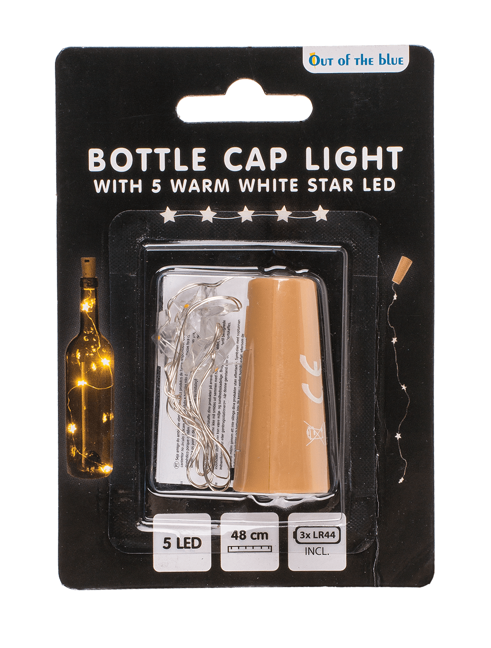 Bottle cap light with 5 warm white star LED,