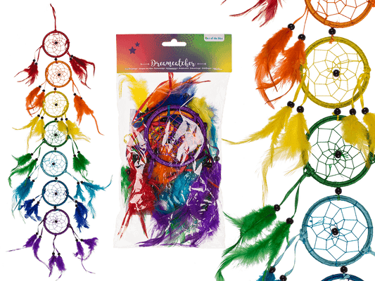 Colorful dream catcher with feathers, Rainbow,