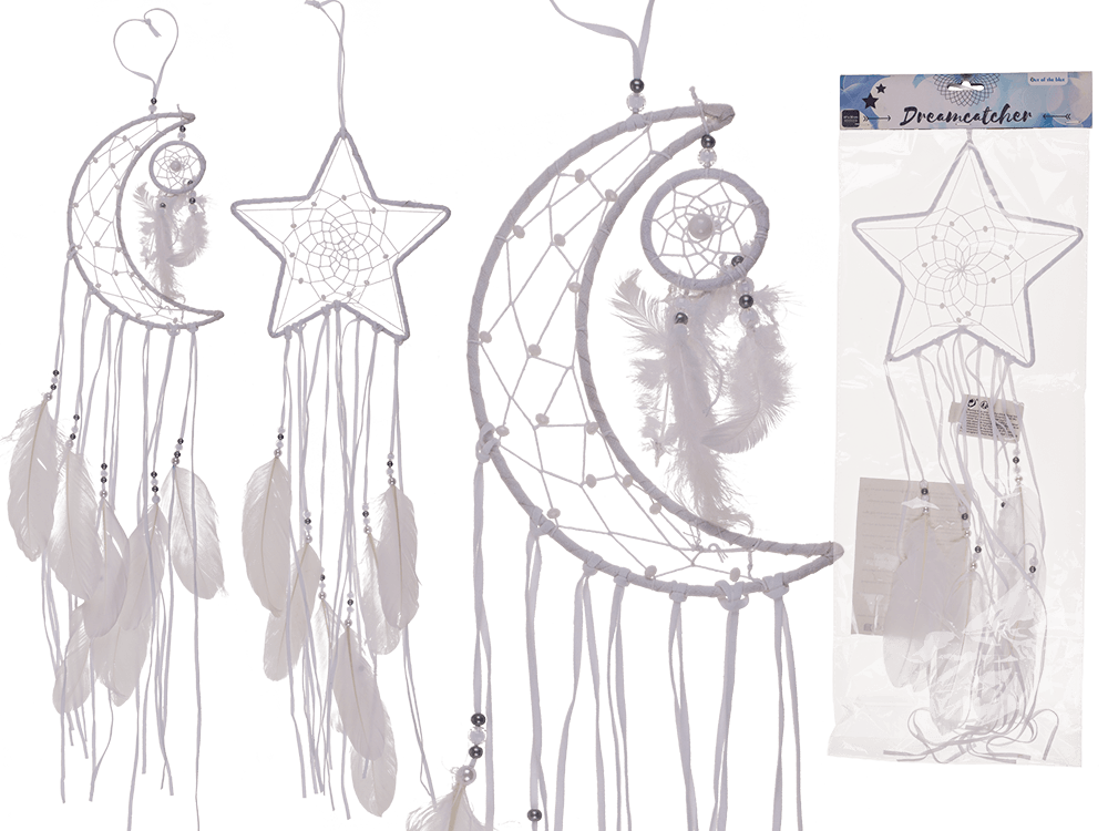 White coloured fabric Dreamcatcher, Moon and Star,