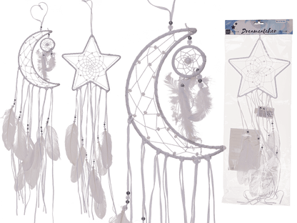 White coloured fabric Dreamcatcher, Moon and Star,