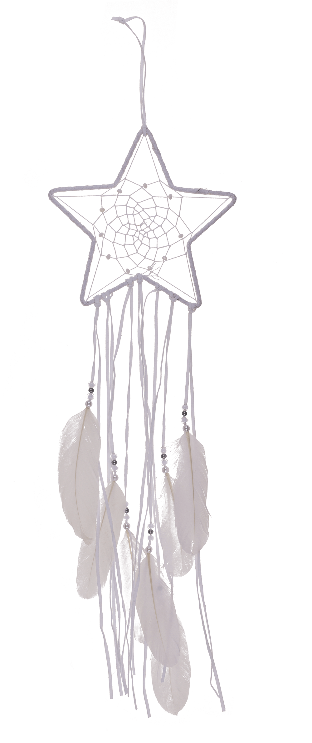 White coloured fabric Dreamcatcher, Moon and Star,