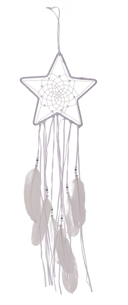 White coloured fabric Dreamcatcher, Moon and Star,