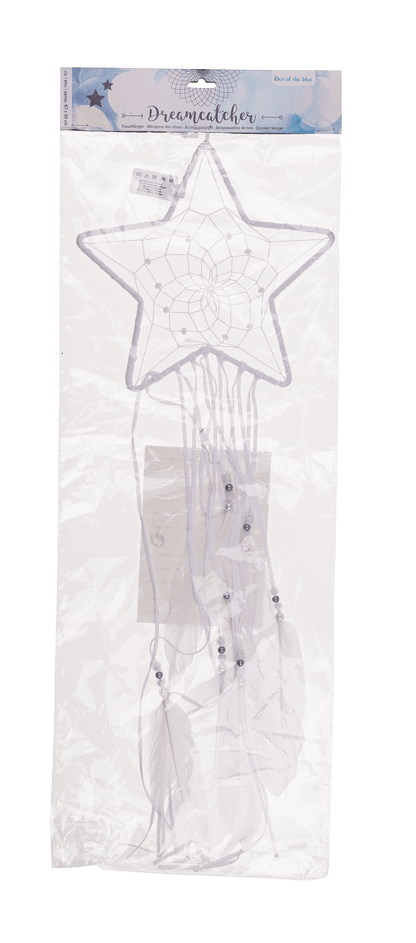 White coloured fabric Dreamcatcher, Moon and Star,