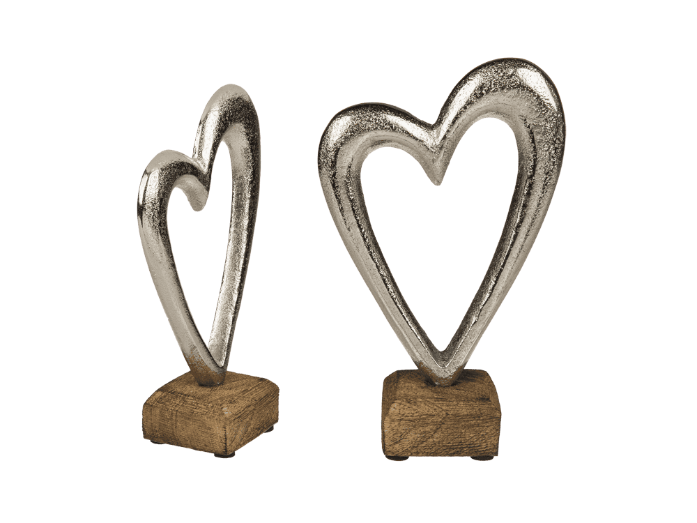 260167_000.png Metal heart on wooden base, - Afbeelding 1