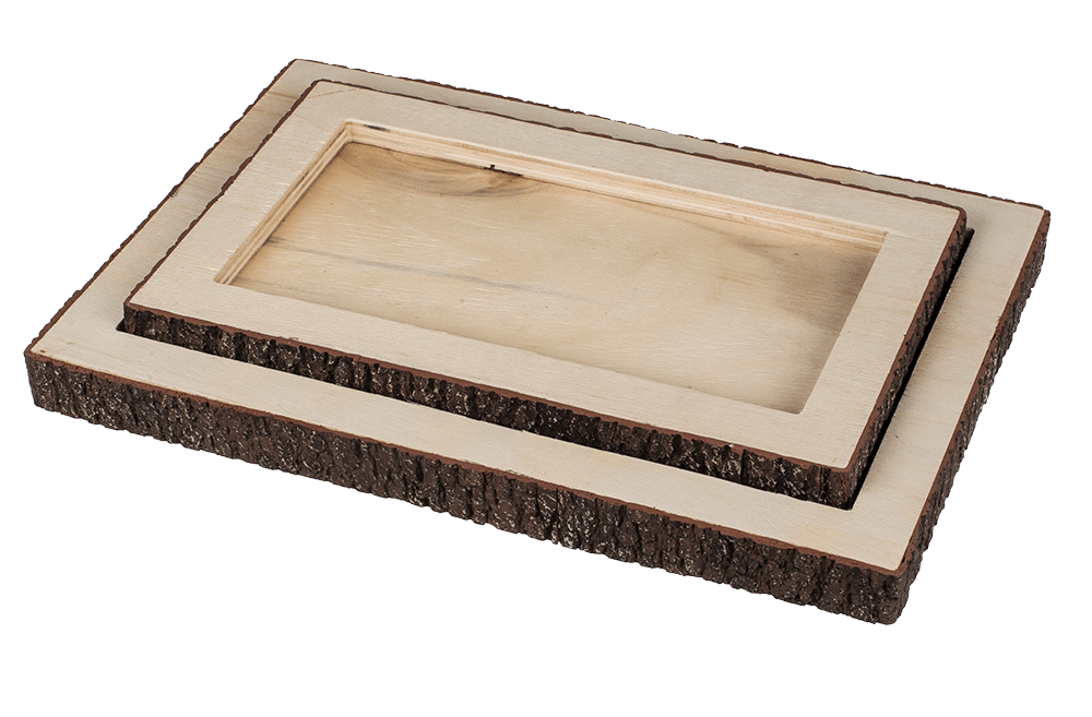 Wooden tablet, with bark,