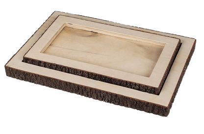 Wooden tablet, with bark,