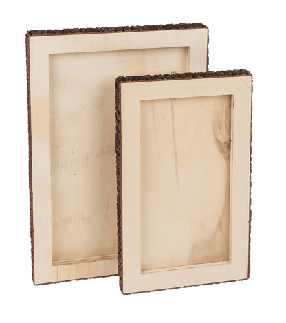 Wooden tablet, with bark,