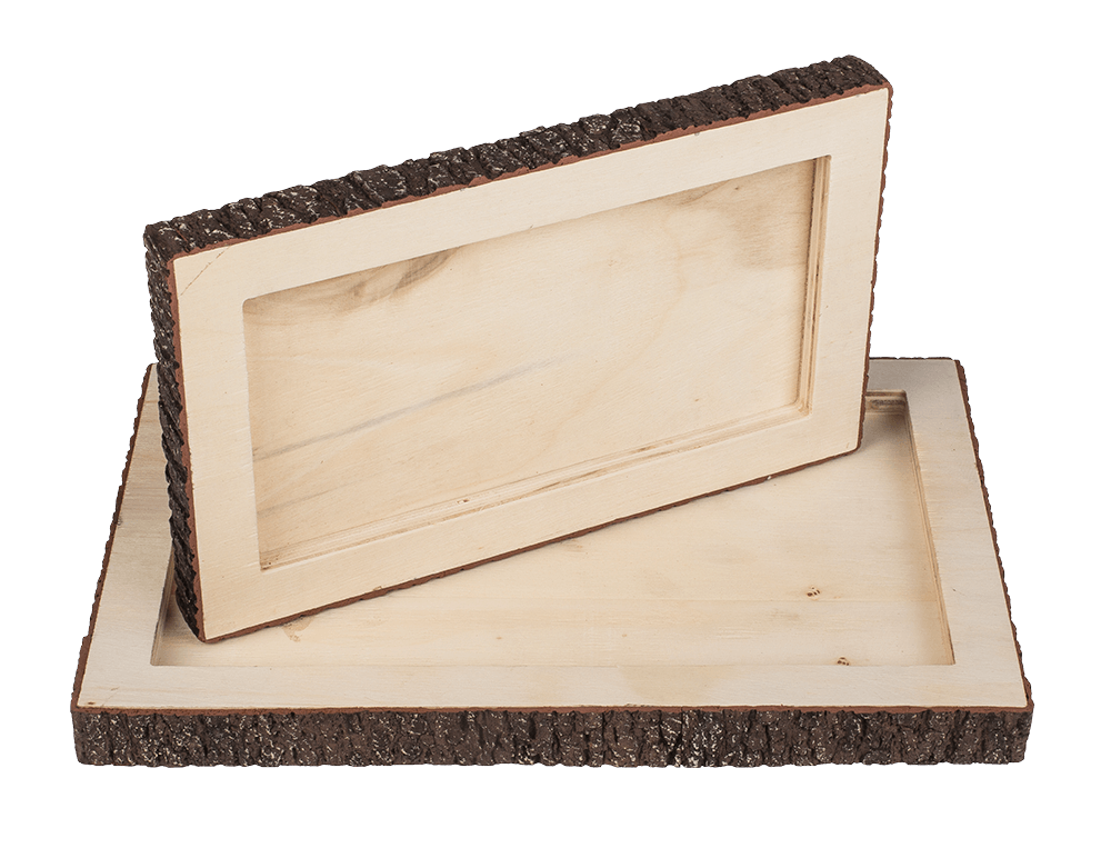 Wooden tablet, with bark,