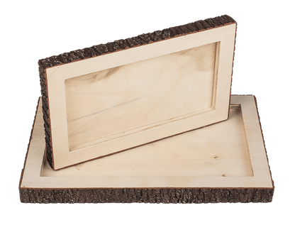 Wooden tablet, with bark,