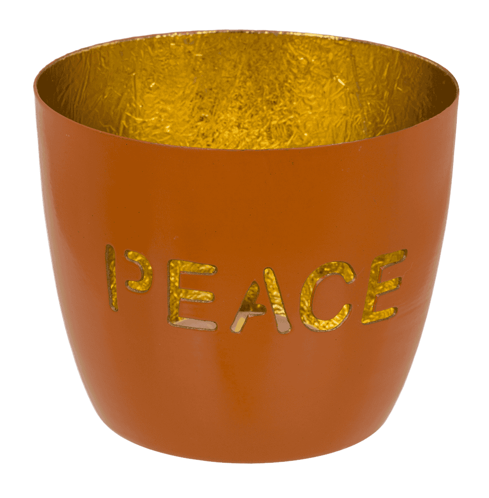 Metal tealight holder, Peace/Happy/Love,