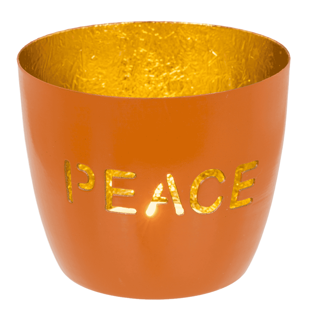 Metal tealight holder, Peace/Happy/Love,