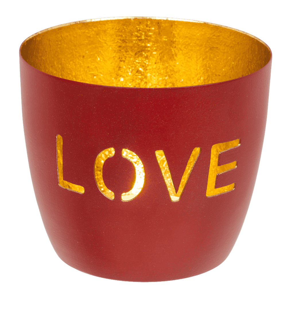 Metal tealight holder, Peace/Happy/Love,