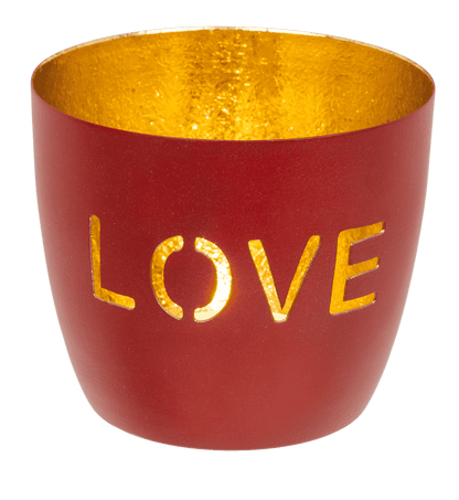 Metal tealight holder, Peace/Happy/Love,