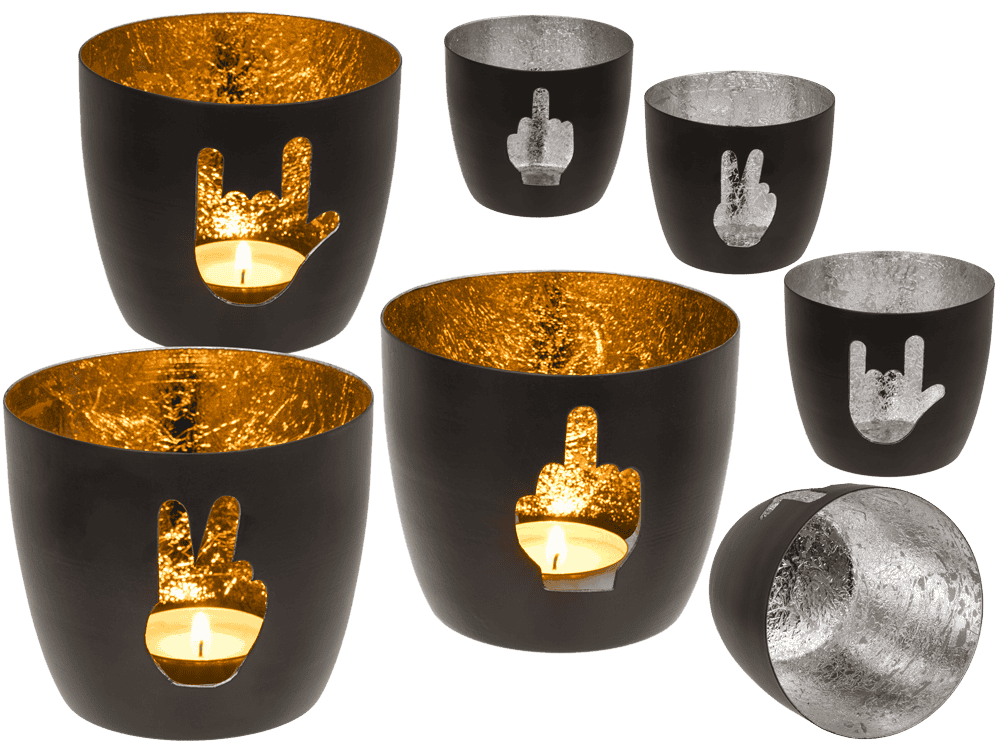 Metal tealight holder, Middle finger/Rock/