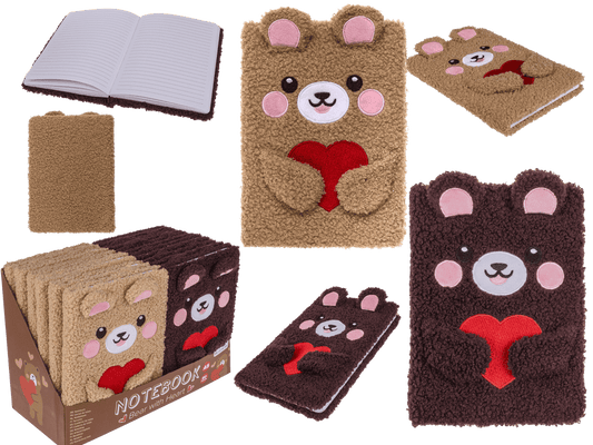 Cuaderno de peluche, oso con corazón