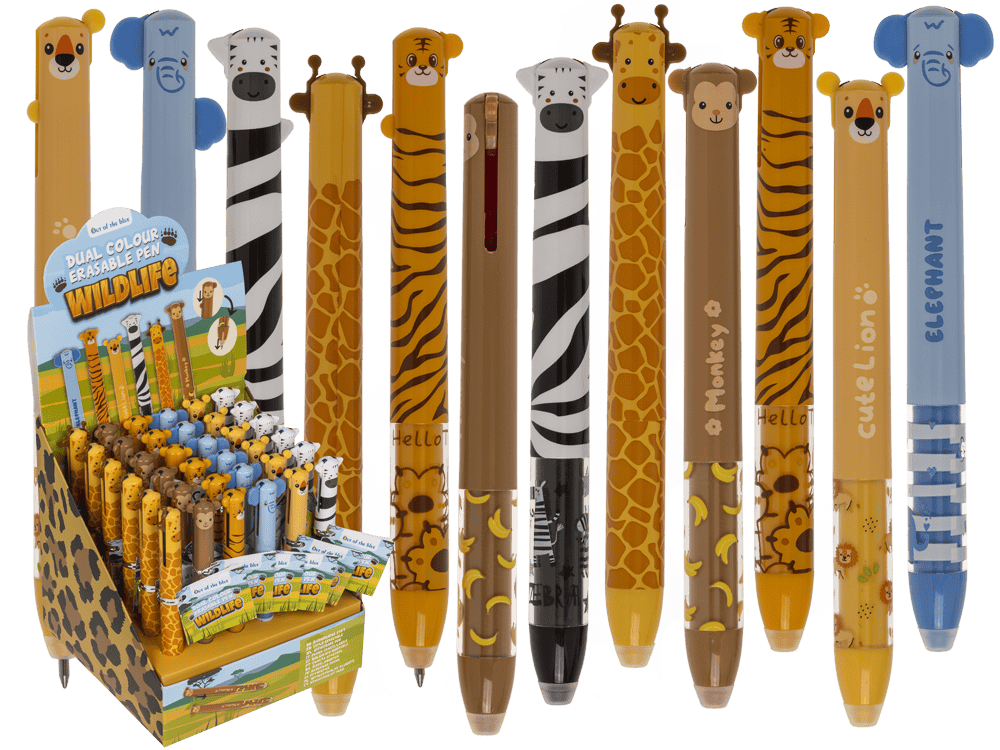 Stylo bicolore effaçable, animaux sauvages