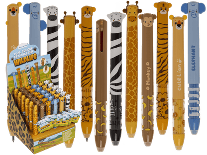 Stylo bicolore effaçable, animaux sauvages