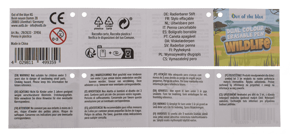 Stylo bicolore effaçable, animaux sauvages