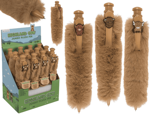 Jumbo ballpoint pen with plush cover, Highland Cow