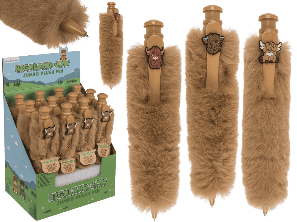 Jumbo ballpoint pen with plush cover, Highland Cow