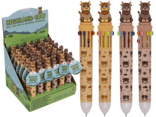 Ball Pen with 10 coloured cartridges, Highland Cow