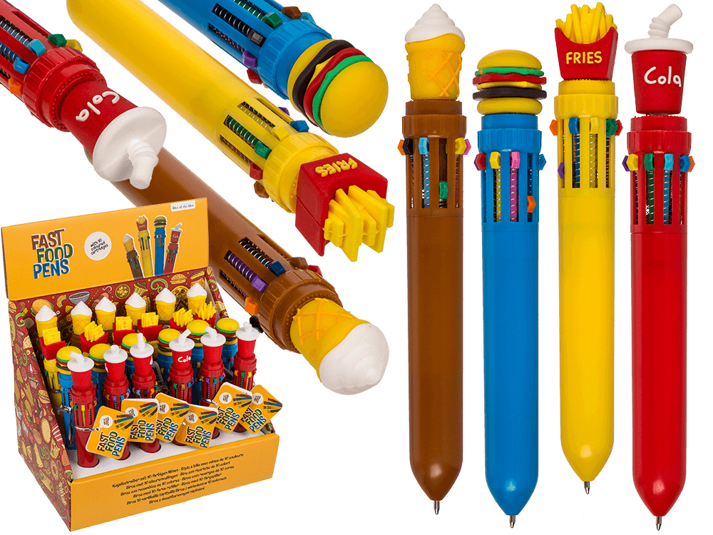 Ball Pen with 10 coloured cartridges, Fast Food,